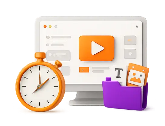 3D Desktop Workspace with Clock and Folder